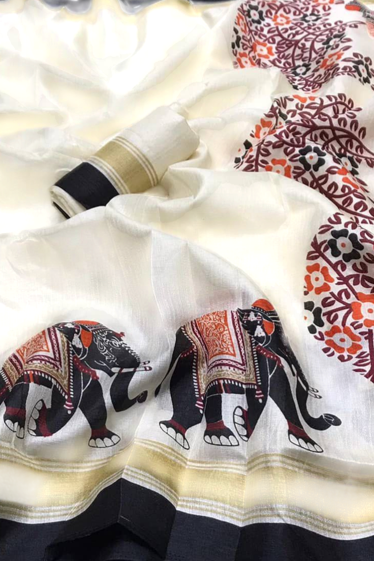 Heritage Elephant Khadi Silk Saree