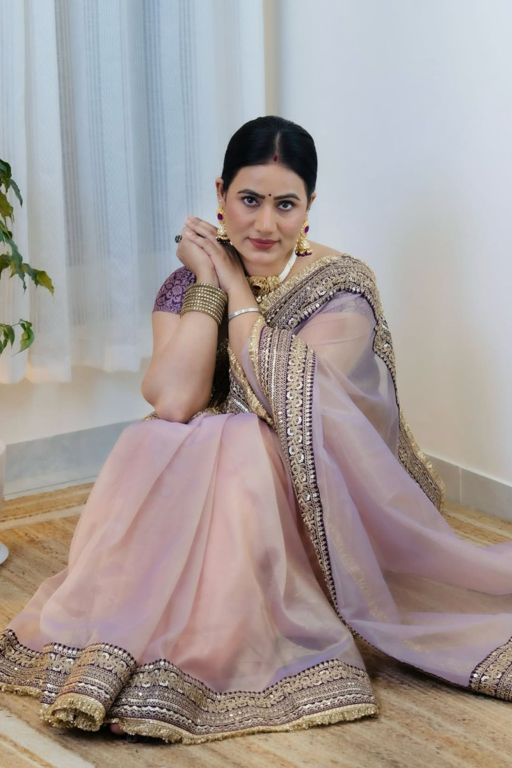 Midnight Mauve Twill Saree