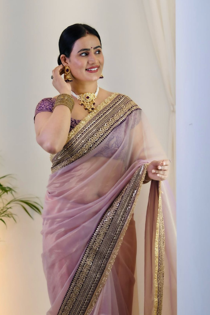 Midnight Mauve Twill Saree