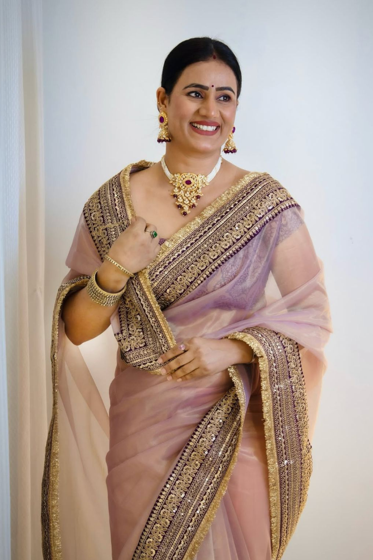 Midnight Mauve Twill Saree