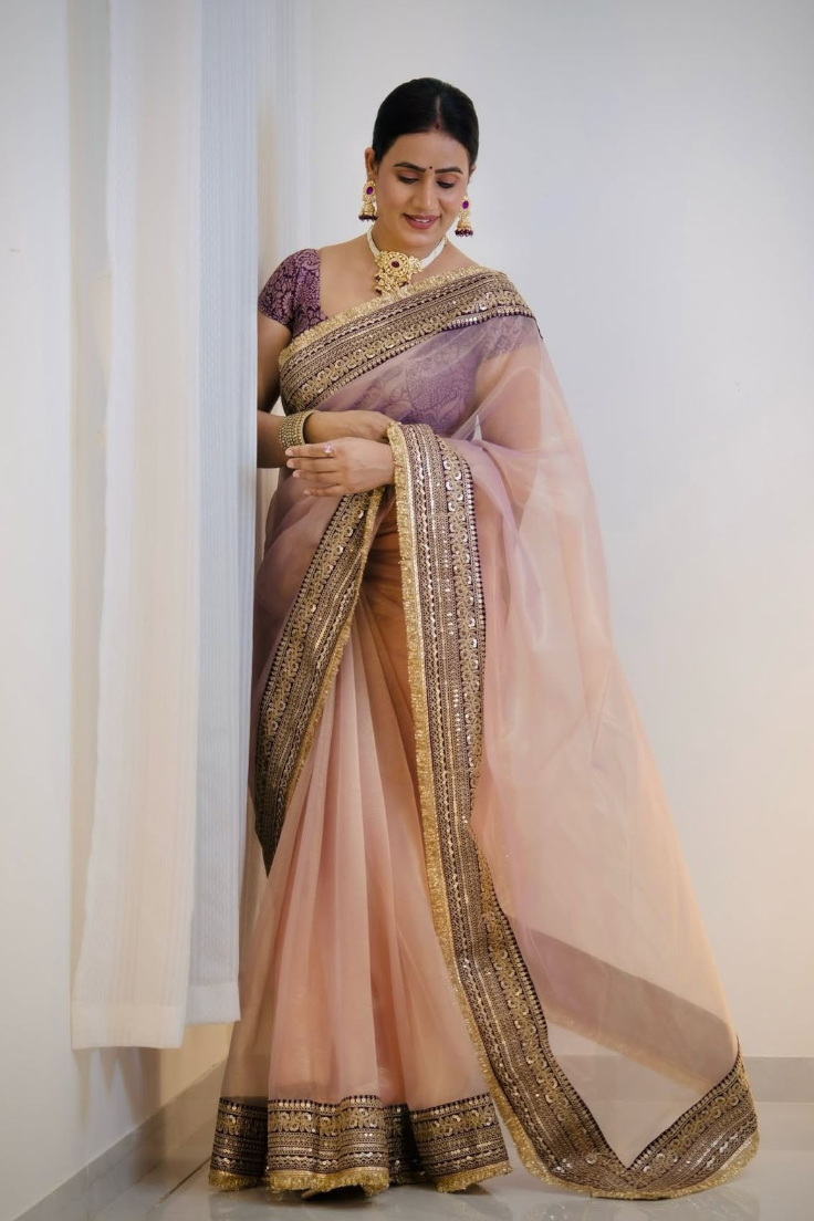 Midnight Mauve Twill Saree