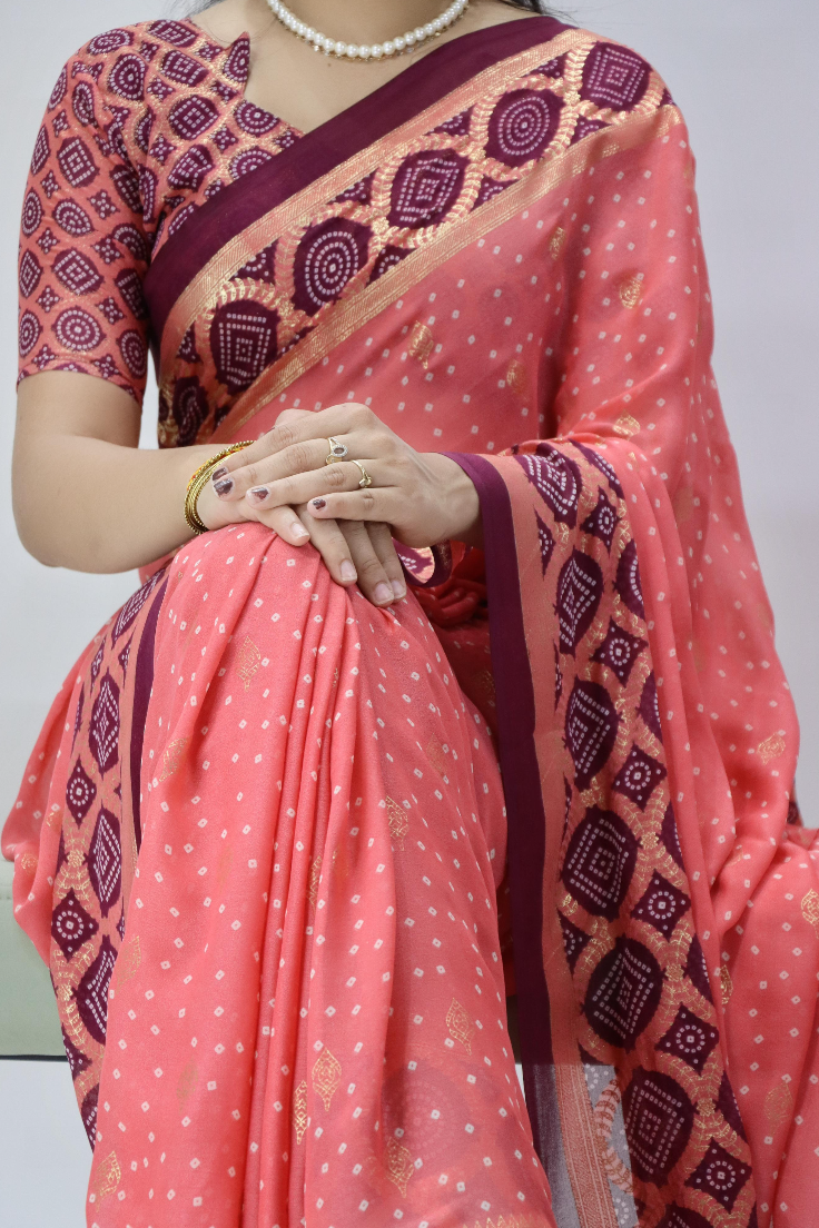 Bandhni Moss Saree