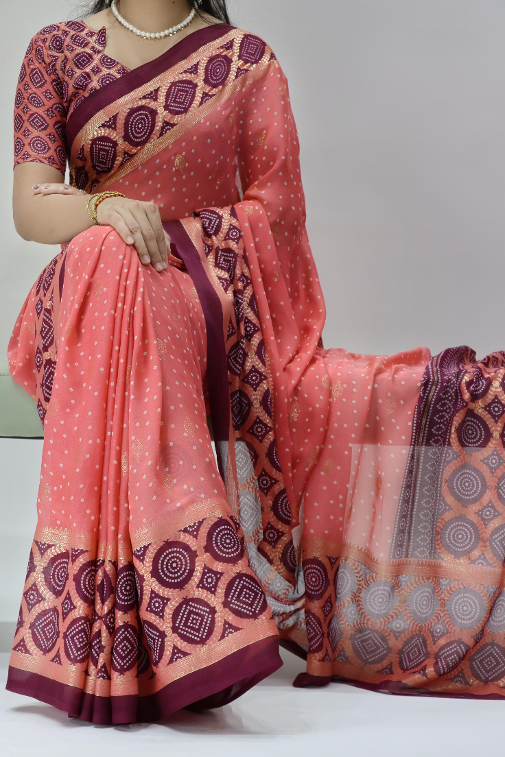 Bandhni Moss Saree