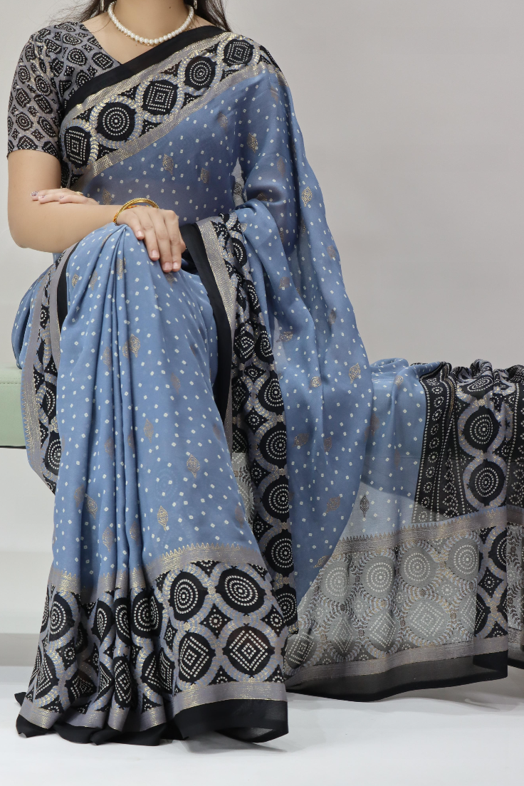 Bandhni Moss Saree