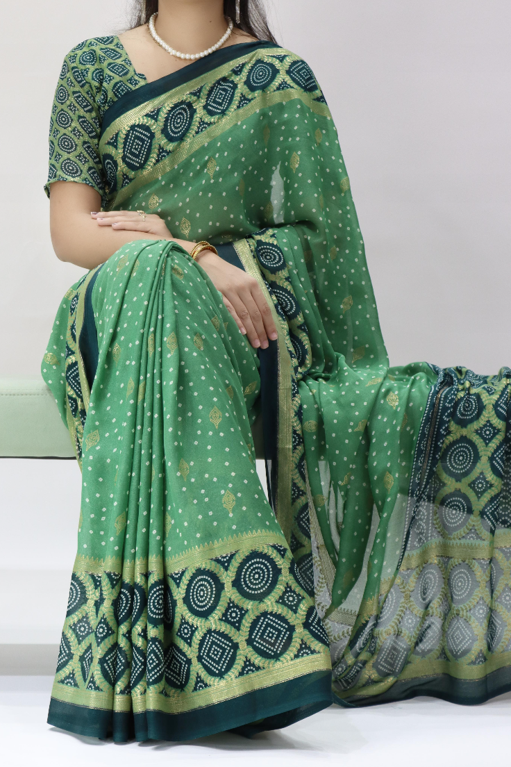 Bandhni Moss Saree