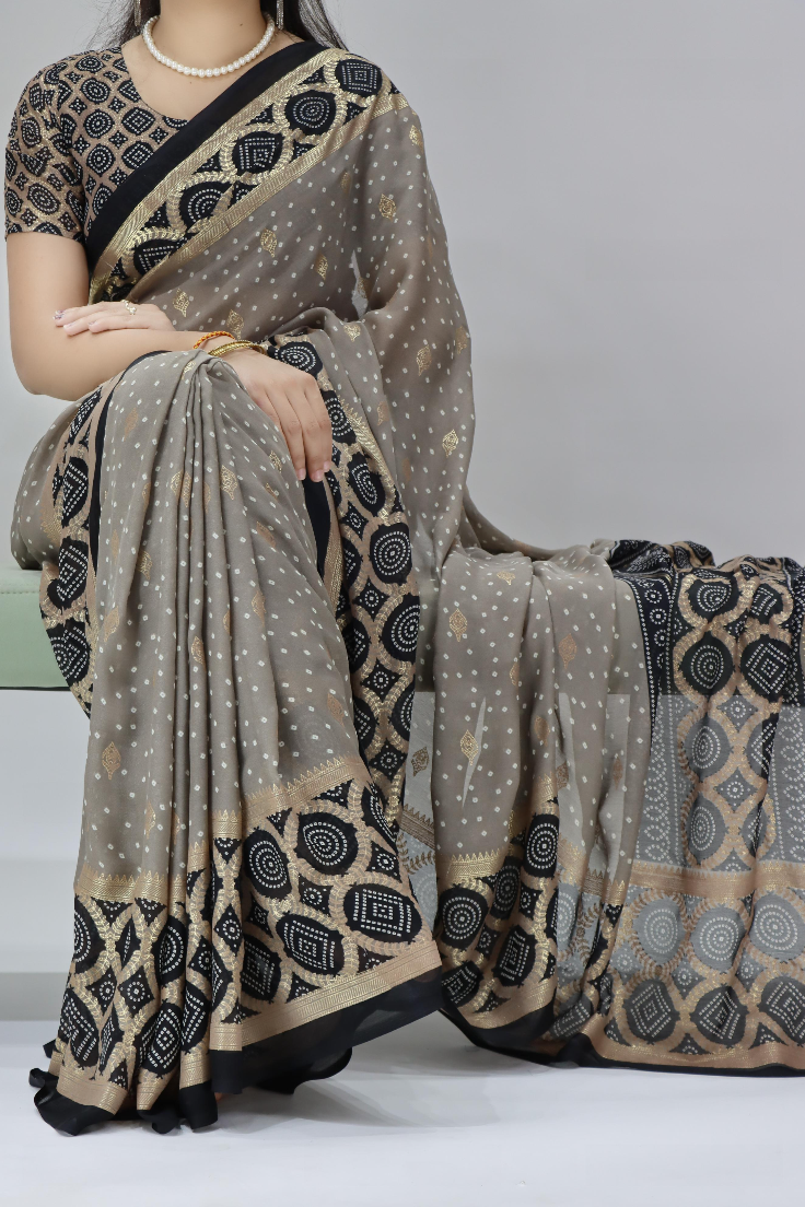 Bandhni Moss Saree