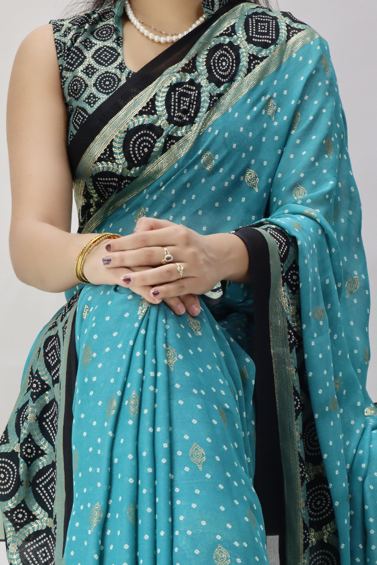 Bandhni Moss Saree