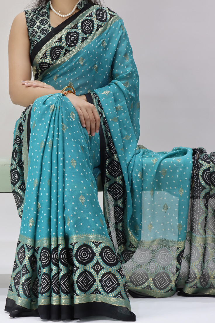 Bandhni Moss Saree