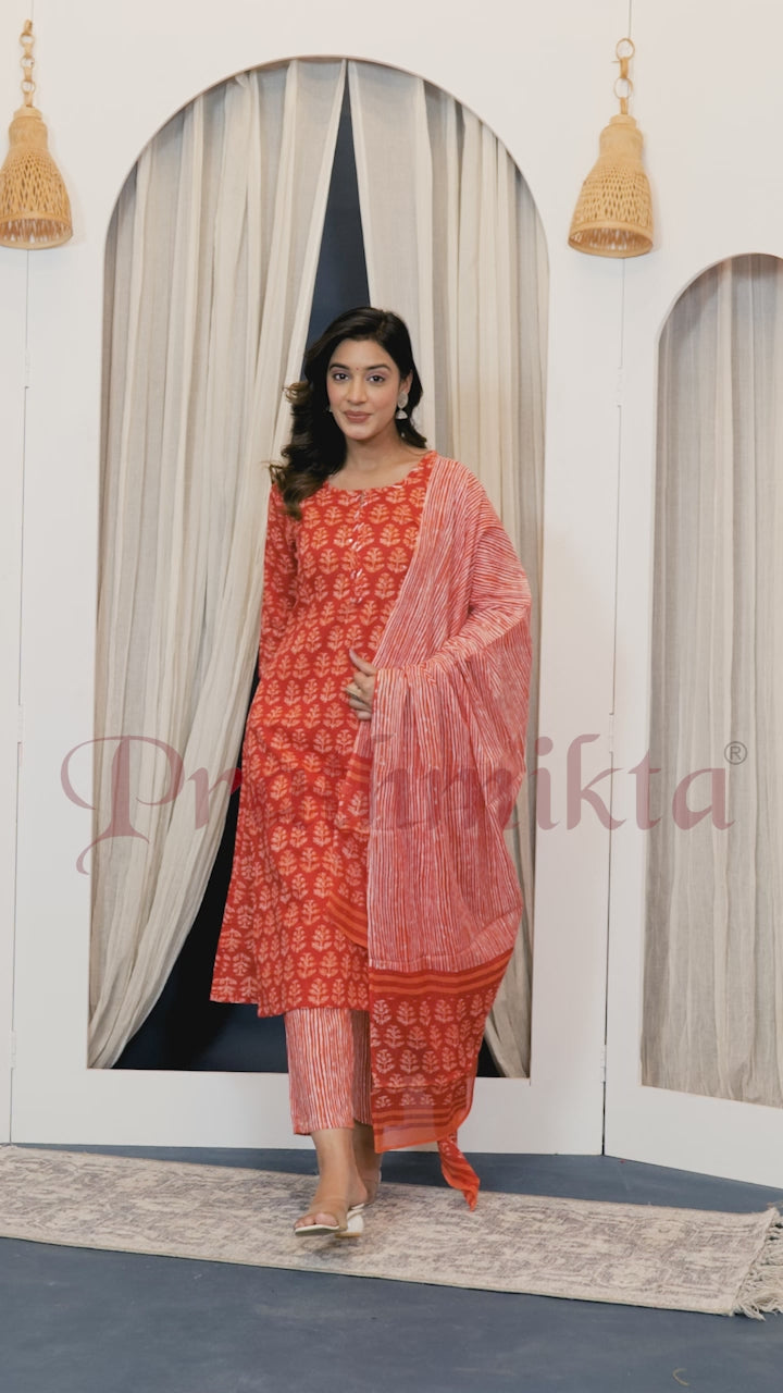 Red Motif Print Dupatta Set