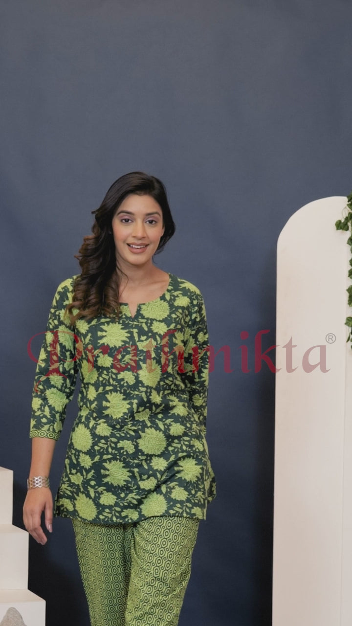 Olive Green Printed Kurta & Pajama Set