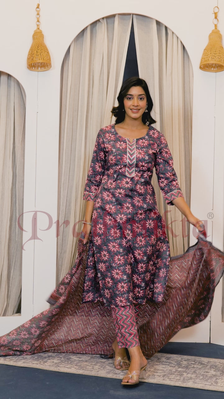 Charcoal Rose Ensemble Dupatta Set