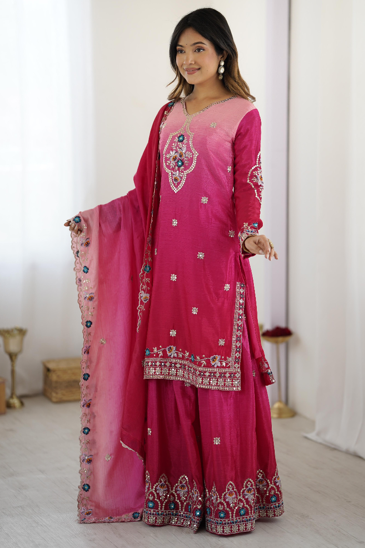Pink Ombre Sharara Set