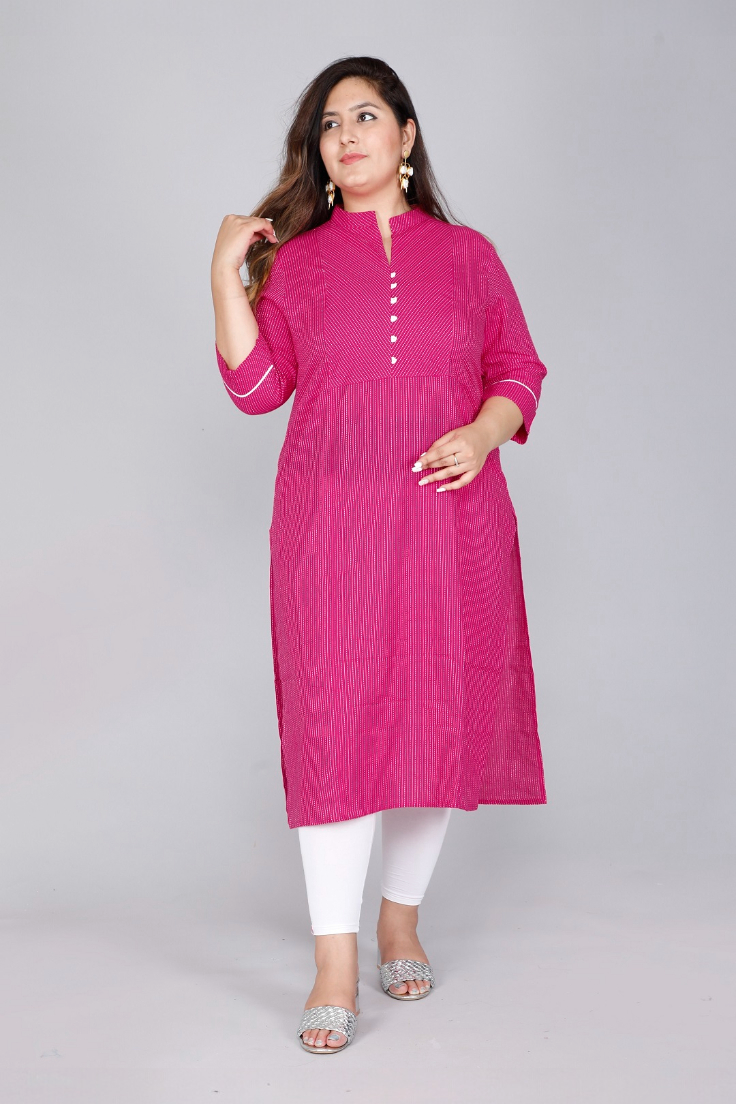 Rani Pink Pinstripe Straight Kurti